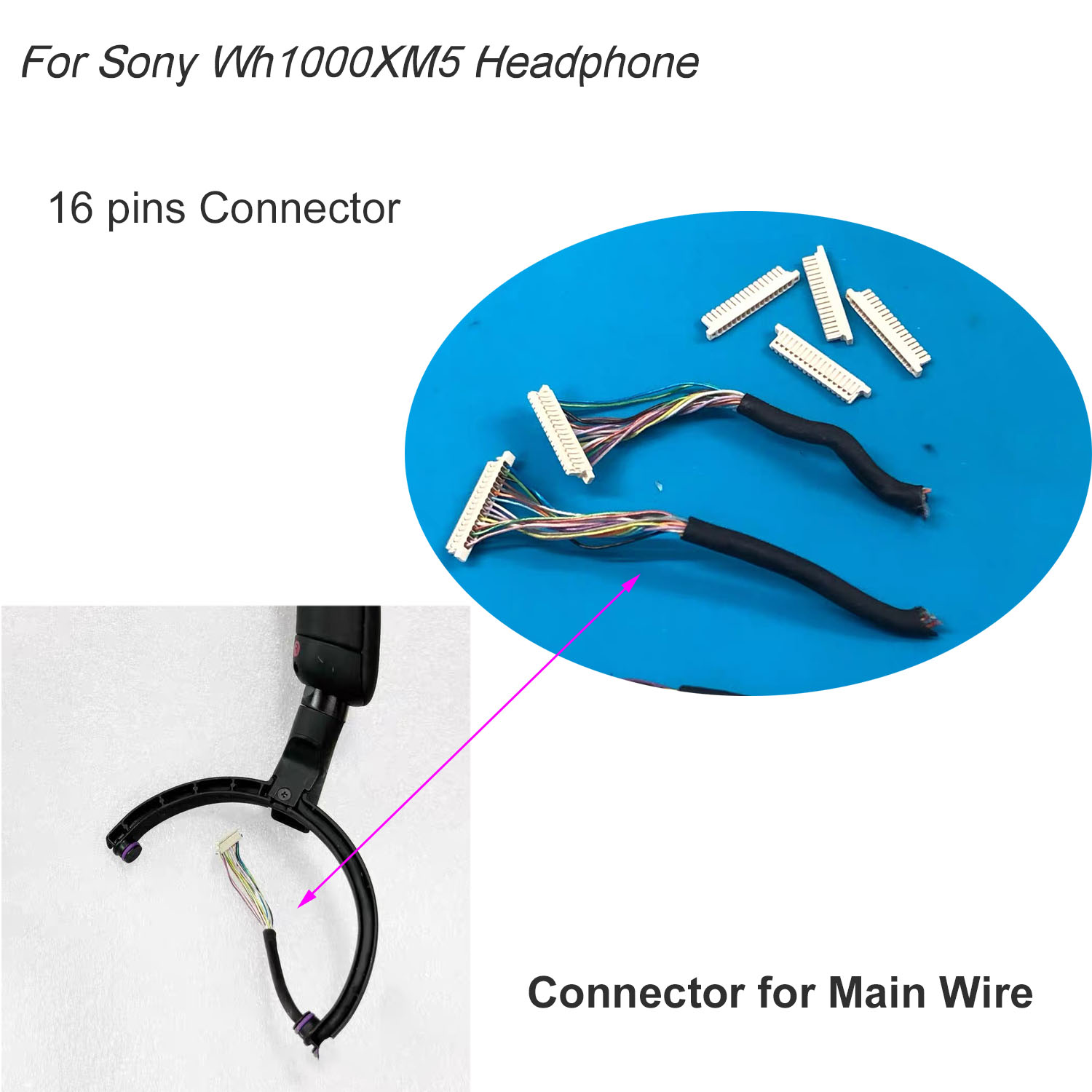 Sony Headphone Wh-1000Xm5 - 16-контактный разъем для проводов для беспроводных